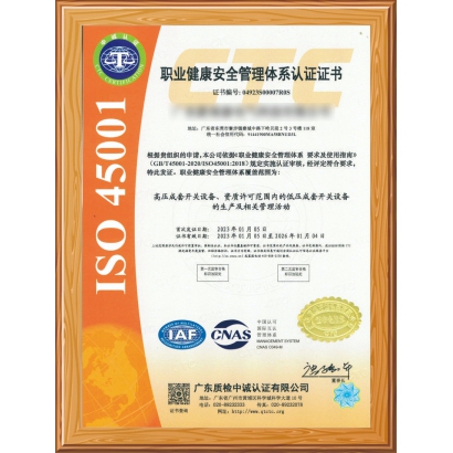 職業(yè)健康安全管理體系認(rèn)證證書